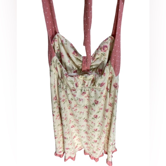 Wendy Glez Yellow and Pink Floral Babydoll Nightgown Halter Open Back Small - Picture 4 of 7